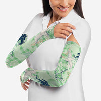 Green Palaka Crane and Flowers Arm Sleeves Japan Heritage Spirit - Polynesian Pride