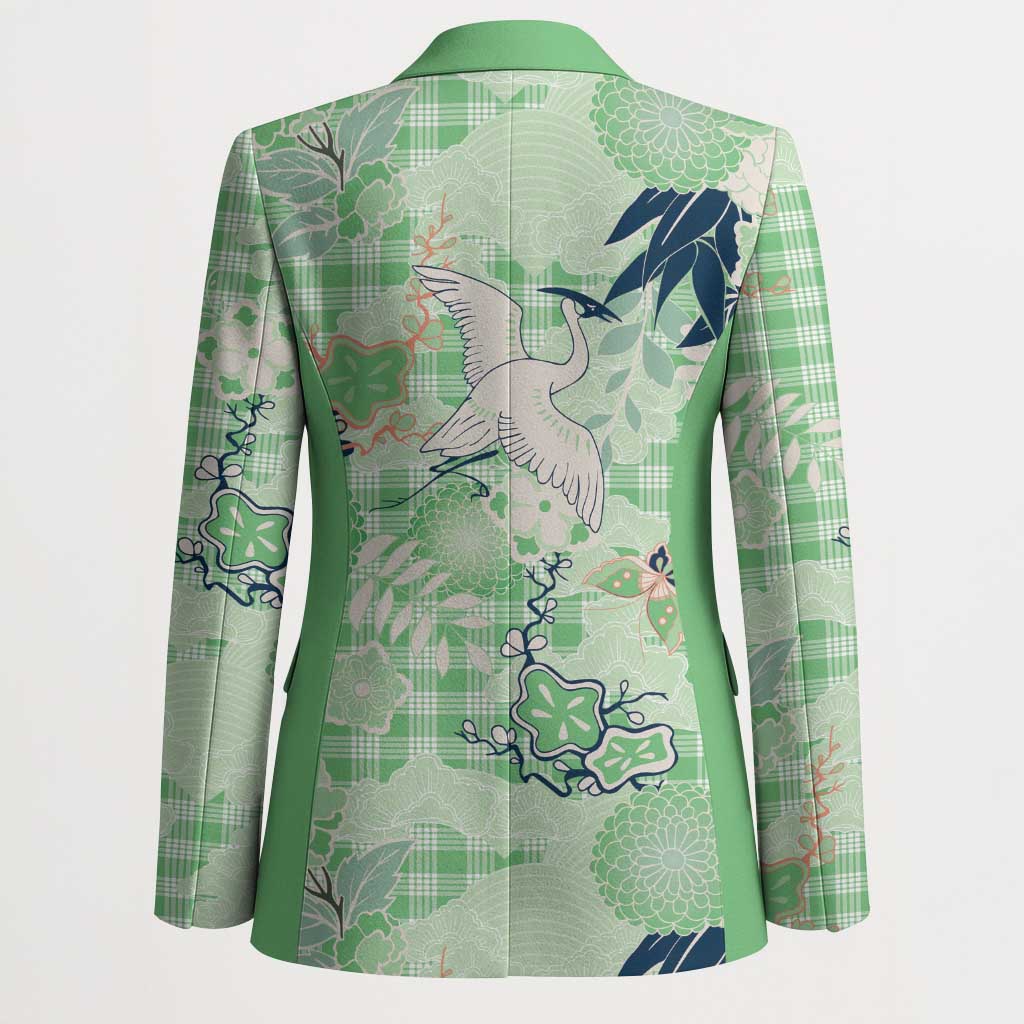 Green Palaka Crane and Flowers Blazer Japan Heritage Spirit LT9 - Polynesian Pride