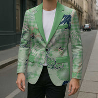 Green Palaka Crane and Flowers Blazer Japan Heritage Spirit LT9 - Polynesian Pride