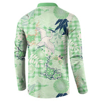 Green Palaka Crane and Flowers Button Sweatshirt Japan Heritage Spirit LT9 - Polynesian Pride