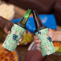 Green Palaka Crane and Flowers 4 in 1 Can Cooler Tumbler Japan Heritage Spirit - Polynesian Pride