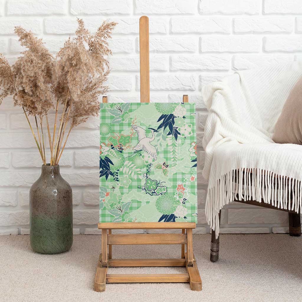 Green Palaka Crane and Flowers Canvas Wall Art Japan Heritage Spirit LT9 - Polynesian Pride