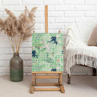 Green Palaka Crane and Flowers Canvas Wall Art Japan Heritage Spirit LT9 - Polynesian Pride