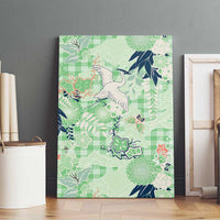 Green Palaka Crane and Flowers Canvas Wall Art Japan Heritage Spirit LT9 - Polynesian Pride