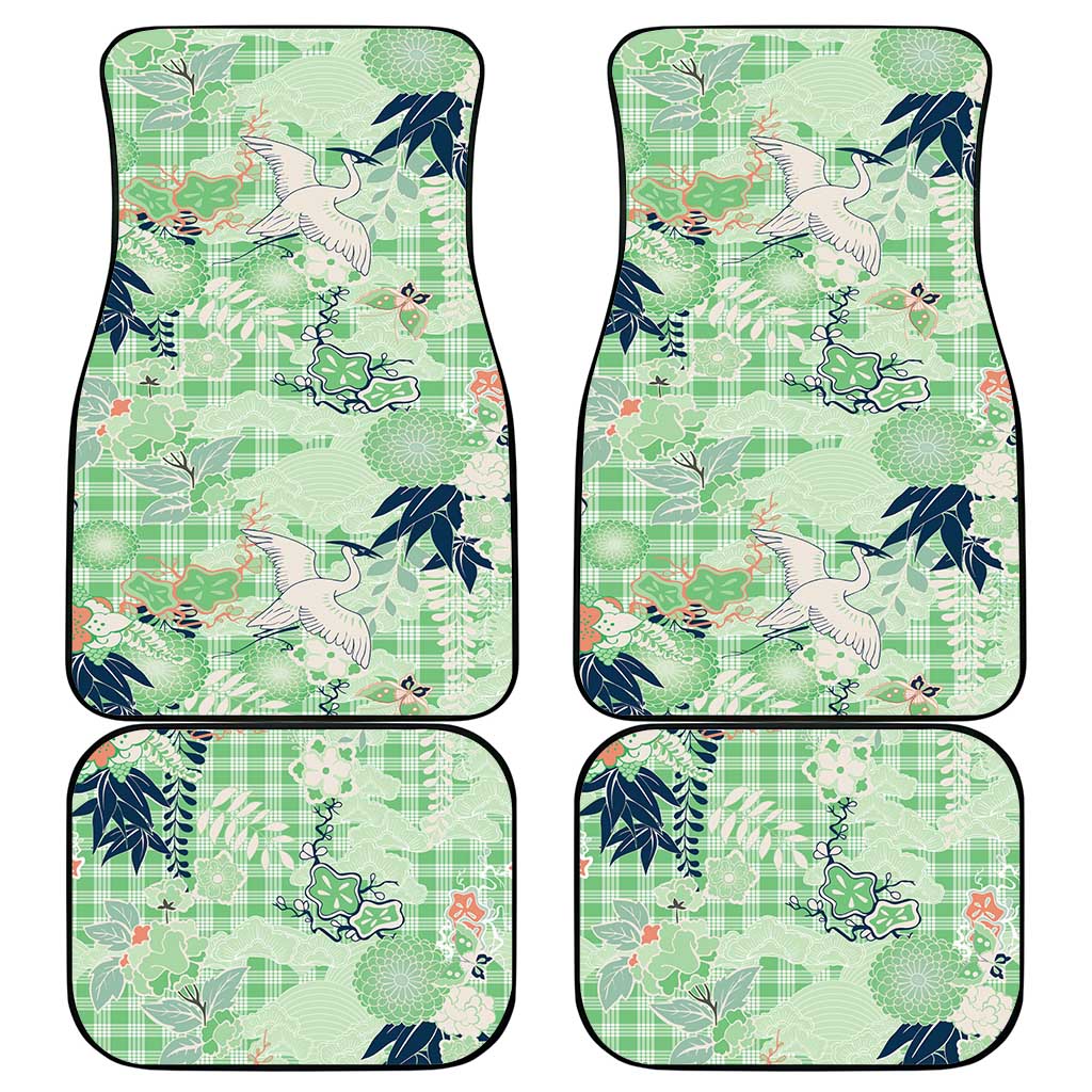 Green Palaka Crane and Flowers Car Mats Japan Heritage Spirit LT9 - Polynesian Pride