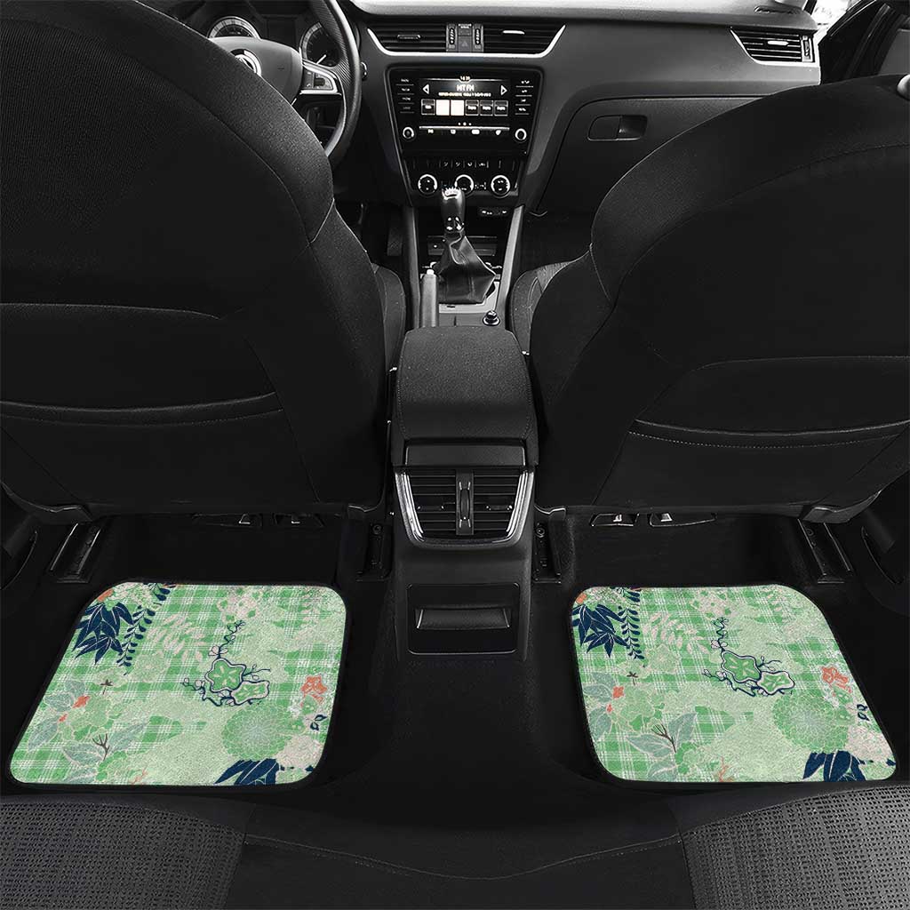 Green Palaka Crane and Flowers Car Mats Japan Heritage Spirit LT9 Set 2pcs - Back Green - Polynesian Pride