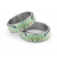 Green Palaka Crane and Flowers Classic Ring Japan Heritage Spirit LT9 Sliver Green - Polynesian Pride