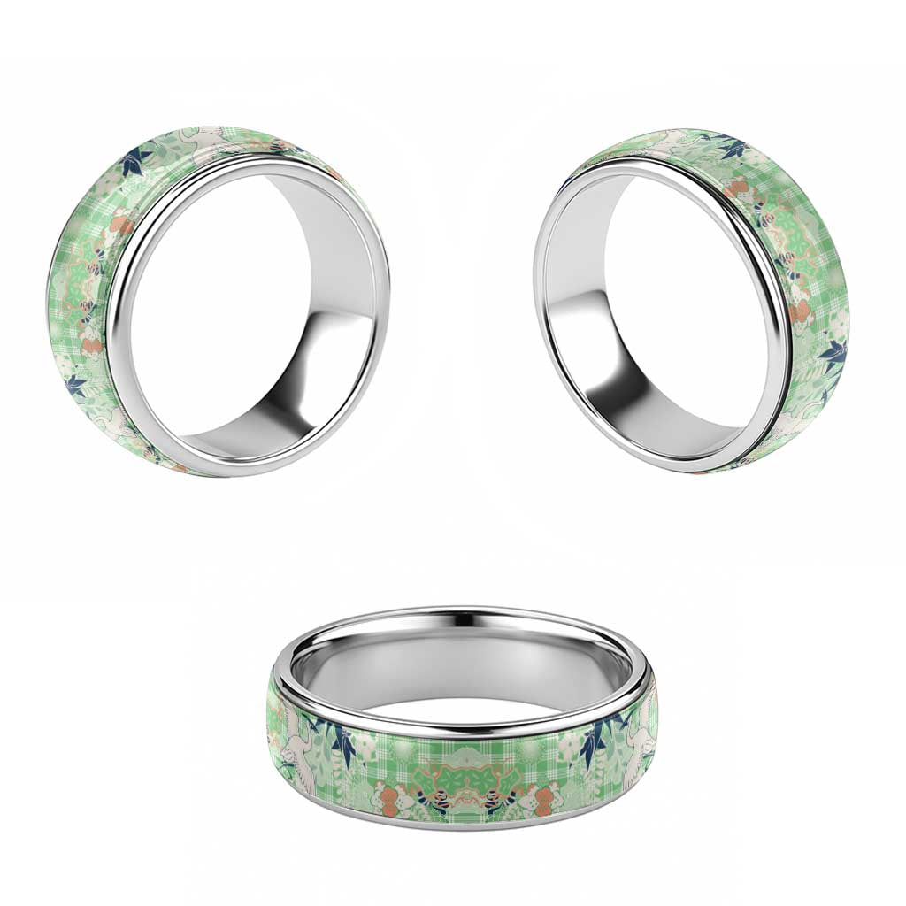 Green Palaka Crane and Flowers Classic Ring Japan Heritage Spirit LT9 - Polynesian Pride