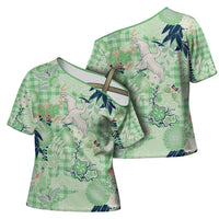 Green Palaka Crane and Flowers Cross Shoulder Shirt Japan Heritage Spirit LT9 - Polynesian Pride