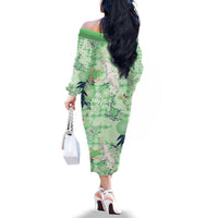 Green Palaka Crane and Flowers Family Matching Off The Shoulder Long Sleeve Dress and Hawaiian Shirt Japan Heritage Spirit - Polynesian Pride