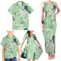 Green Palaka Crane and Flowers Family Matching Tank Maxi Dress and Hawaiian Shirt Japan Heritage Spirit - Polynesian Pride