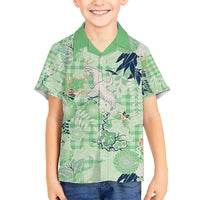 Green Palaka Crane and Flowers Hawaiian Shirt Japan Heritage Spirit - Polynesian Pride