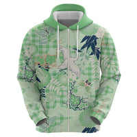 Green Palaka Crane and Flowers Hoodie Japan Heritage Spirit - Polynesian Pride