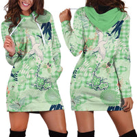 Green Palaka Crane and Flowers Hoodie Dress Japan Heritage Spirit - Polynesian Pride