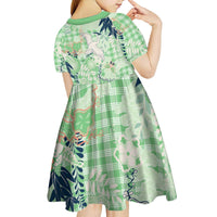 Green Palaka Crane and Flowers Kid Short Sleeve Dress Japan Heritage Spirit - Polynesian Pride