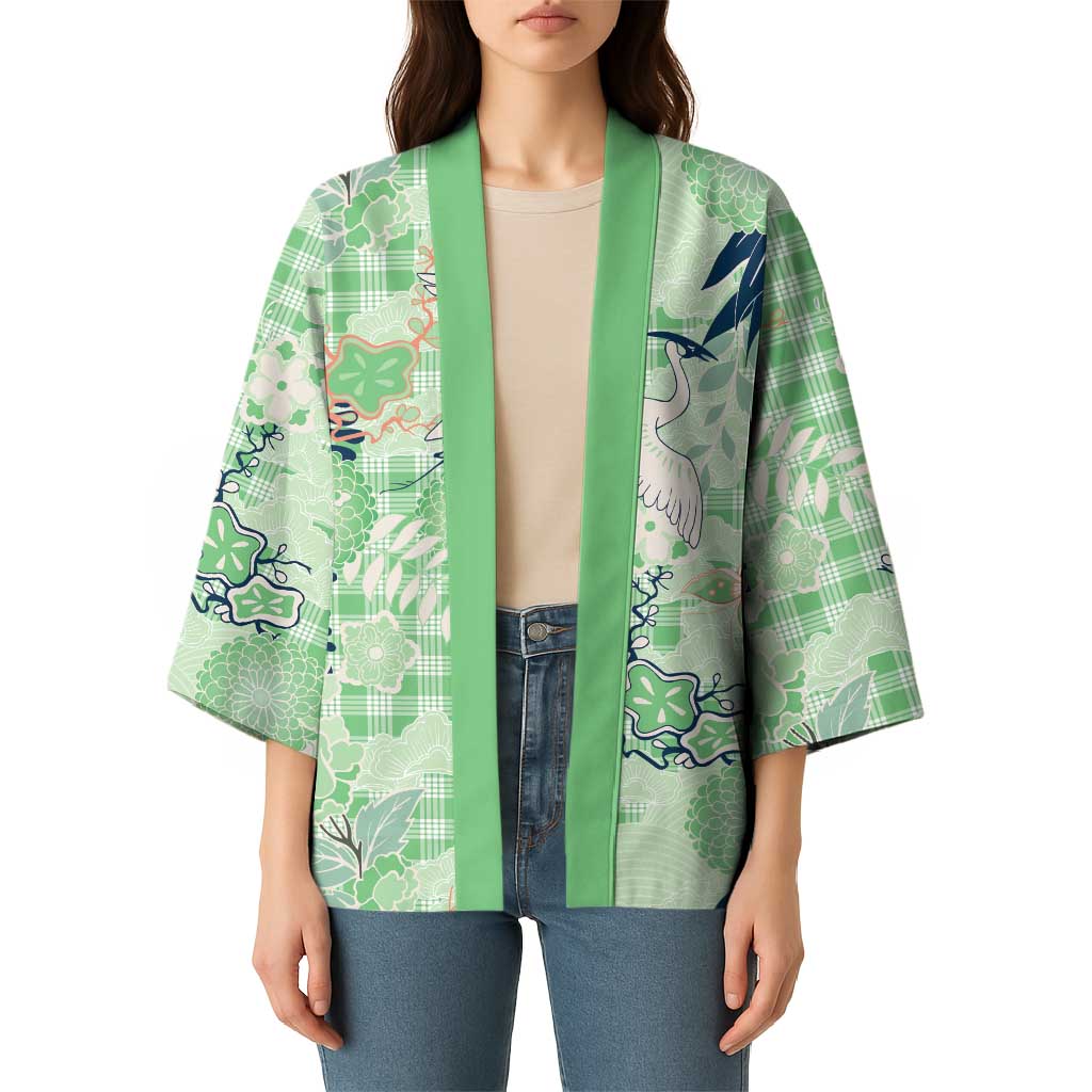Green Palaka Crane and Flowers Kimono Japan Heritage Spirit - Polynesian Pride
