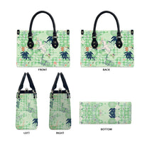 Green Palaka Crane and Flowers Leather Bag Japan Heritage Spirit - Polynesian Pride