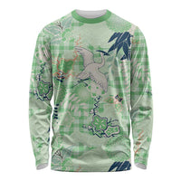 Green Palaka Crane and Flowers Long Sleeve Shirt Japan Heritage Spirit LT9 Unisex Green - Polynesian Pride