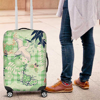 Green Palaka Crane and Flowers Luggage Cover Japan Heritage Spirit - Polynesian Pride