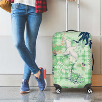 Green Palaka Crane and Flowers Luggage Cover Japan Heritage Spirit - Polynesian Pride