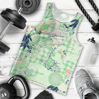 Green Palaka Crane and Flowers Men Tank Top Japan Heritage Spirit - Polynesian Pride