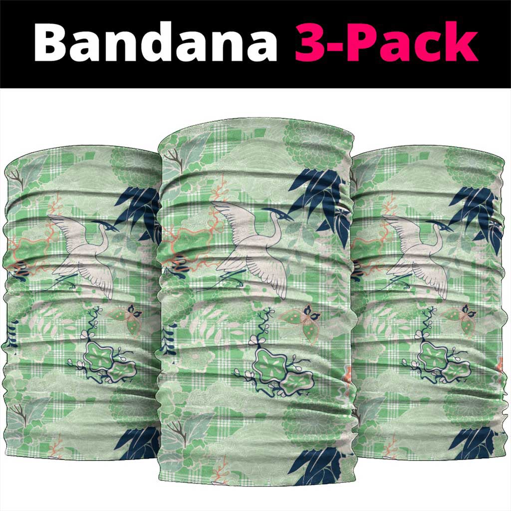 Green Palaka Crane and Flowers Neck Gaiter Japan Heritage Spirit - Polynesian Pride