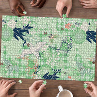 Green Palaka Crane and Flowers Puzzle Japan Heritage Spirit LT9 - Polynesian Pride