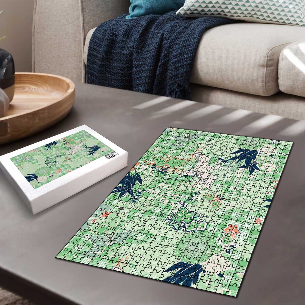 Green Palaka Crane and Flowers Puzzle Japan Heritage Spirit LT9 - Polynesian Pride