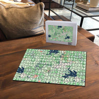 Green Palaka Crane and Flowers Puzzle Japan Heritage Spirit LT9 - Polynesian Pride
