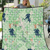 Green Palaka Crane and Flowers Quilt Japan Heritage Spirit - Polynesian Pride