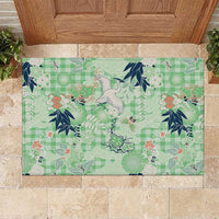 Green Palaka Crane and Flowers Rubber Doormat Japan Heritage Spirit LT9 Green - Polynesian Pride