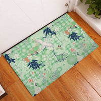 Green Palaka Crane and Flowers Rubber Doormat Japan Heritage Spirit LT9 - Polynesian Pride