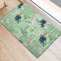 Green Palaka Crane and Flowers Rubber Doormat Japan Heritage Spirit LT9 - Polynesian Pride