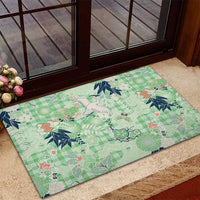 Green Palaka Crane and Flowers Rubber Doormat Japan Heritage Spirit LT9 - Polynesian Pride