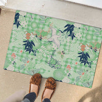 Green Palaka Crane and Flowers Rubber Doormat Japan Heritage Spirit LT9 - Polynesian Pride
