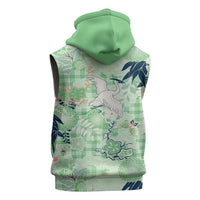 Green Palaka Crane and Flowers Sleeveless Zip Hoodie Japan Heritage Spirit - Polynesian Pride