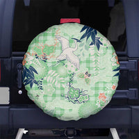 Green Palaka Crane and Flowers Spare Tire Cover Japan Heritage Spirit - Polynesian Pride