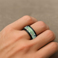 Green Palaka Crane and Flowers Spinner Ring Japan Heritage Spirit - Polynesian Pride