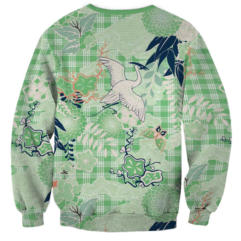 Green Palaka Crane and Flowers Sweatshirt Japan Heritage Spirit LT9 - Polynesian Pride