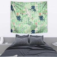 Green Palaka Crane and Flowers Tapestry Japan Heritage Spirit - Polynesian Pride
