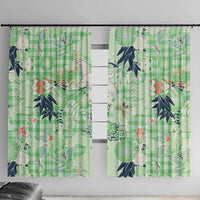 Green Palaka Crane and Flowers Window Curtain Japan Heritage Spirit - Polynesian Pride
