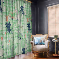 Green Palaka Crane and Flowers Window Curtain Japan Heritage Spirit - Polynesian Pride