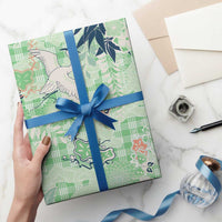 Green Palaka Crane and Flowers Wrapping Paper Japan Heritage Spirit LT9 - Polynesian Pride