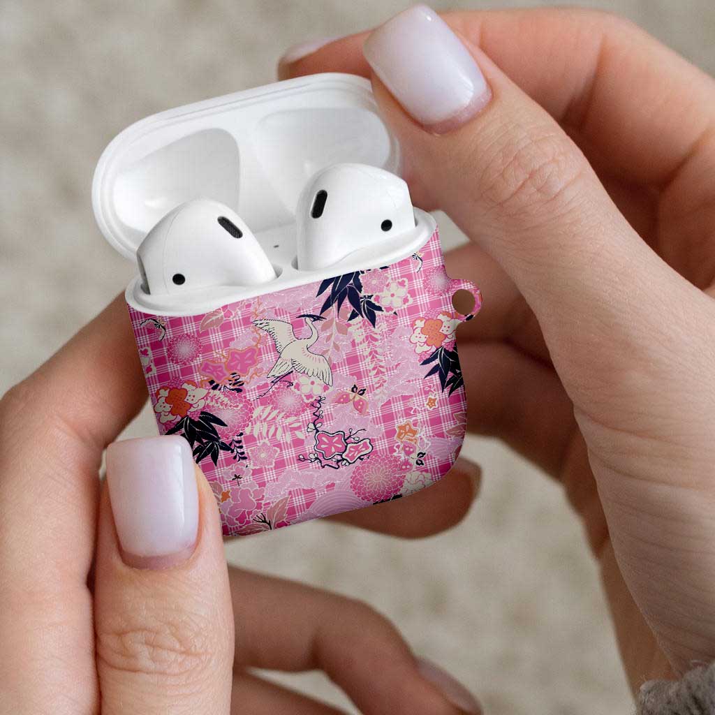 Pink Palaka Crane and Flowers AirPods Case Japan Heritage Spirit LT9 - Polynesian Pride