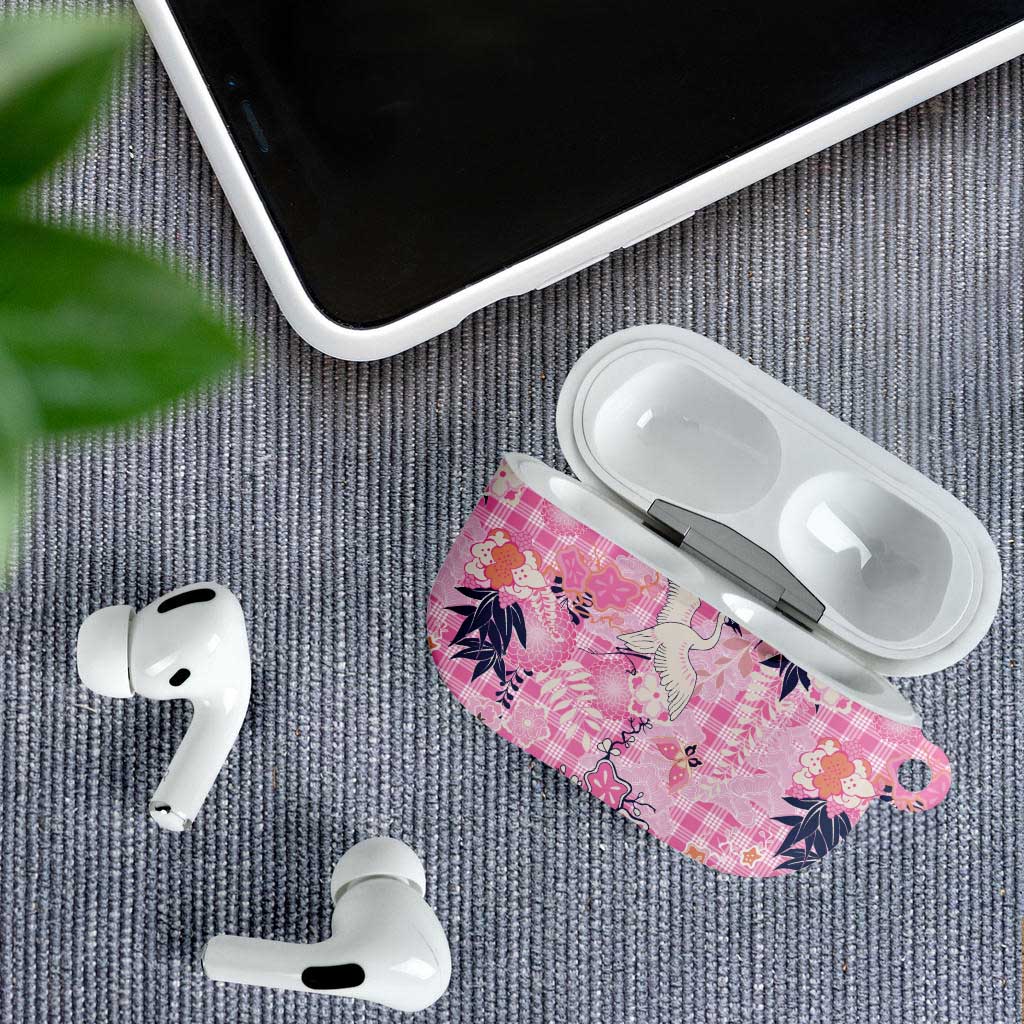 Pink Palaka Crane and Flowers AirPods Case Japan Heritage Spirit LT9 - Polynesian Pride