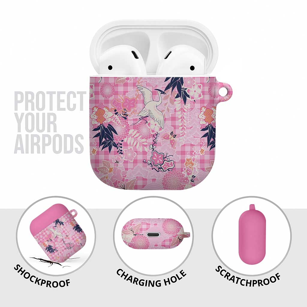 Pink Palaka Crane and Flowers AirPods Case Japan Heritage Spirit LT9 - Polynesian Pride