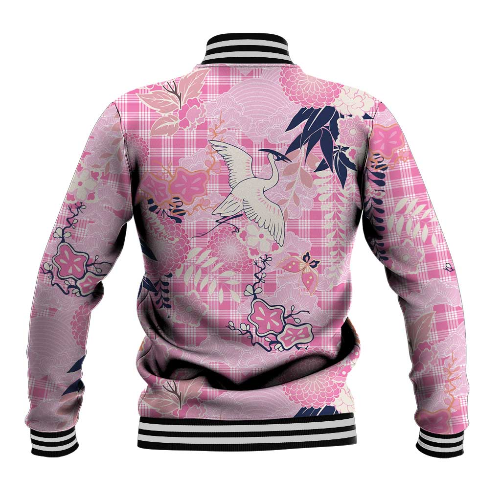 Pink Palaka Crane and Flowers Baseball Jacket Japan Heritage Spirit LT9 - Polynesian Pride