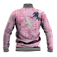 Pink Palaka Crane and Flowers Baseball Jacket Japan Heritage Spirit LT9 - Polynesian Pride