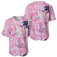 Pink Palaka Crane and Flowers Baseball Jersey Japan Heritage Spirit - Polynesian Pride