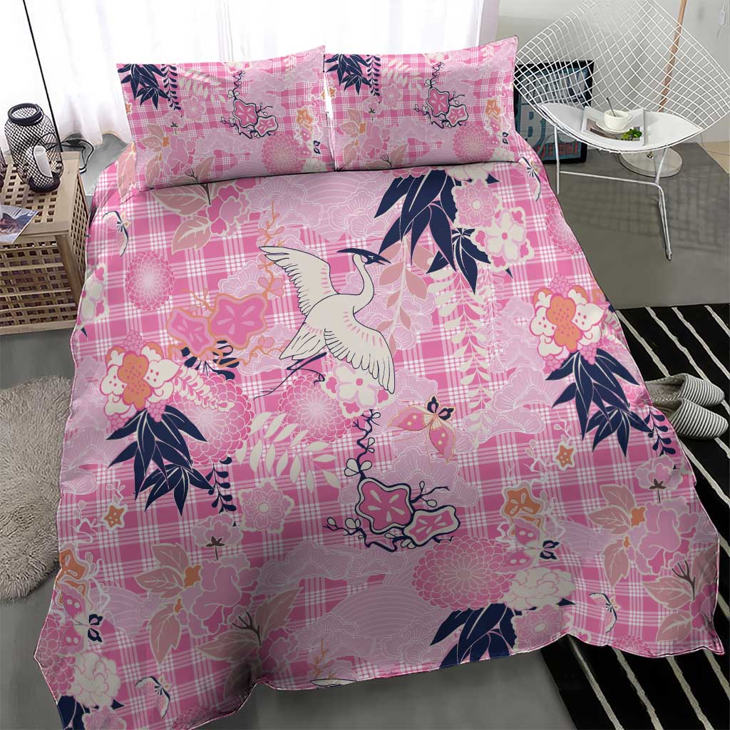 Pink Palaka Crane and Flowers Bedding Set Japan Heritage Spirit - Polynesian Pride